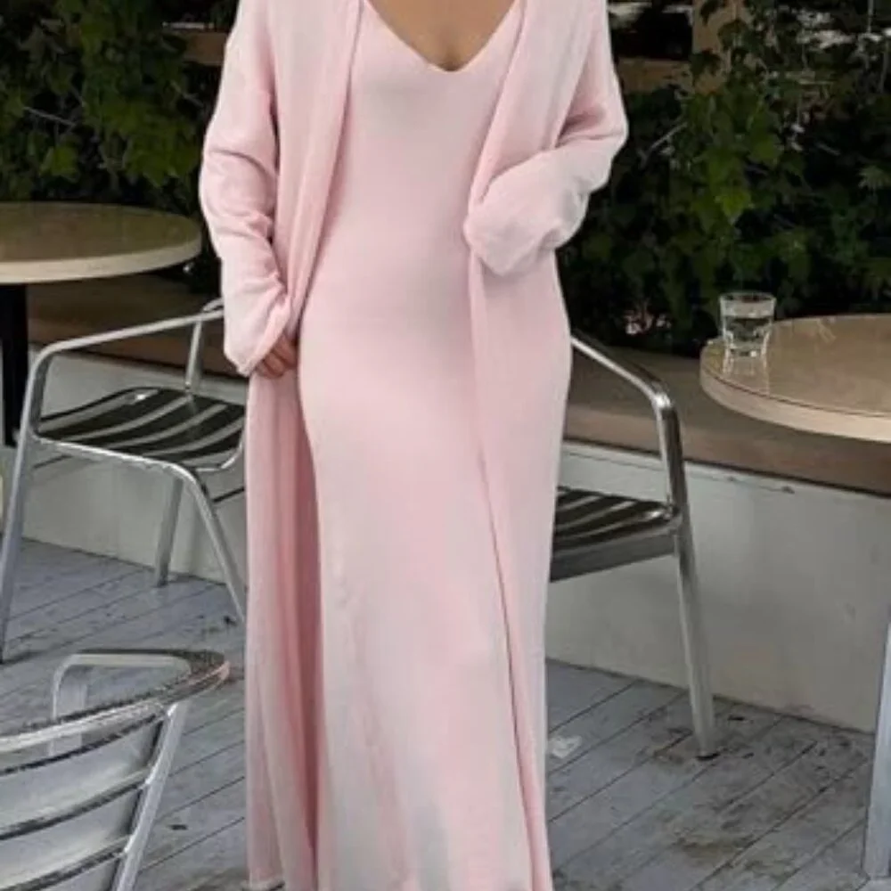 Knit Sweater Set Bodycon Maxi Dress Duster Cardigan Lounge Outfit Elegant